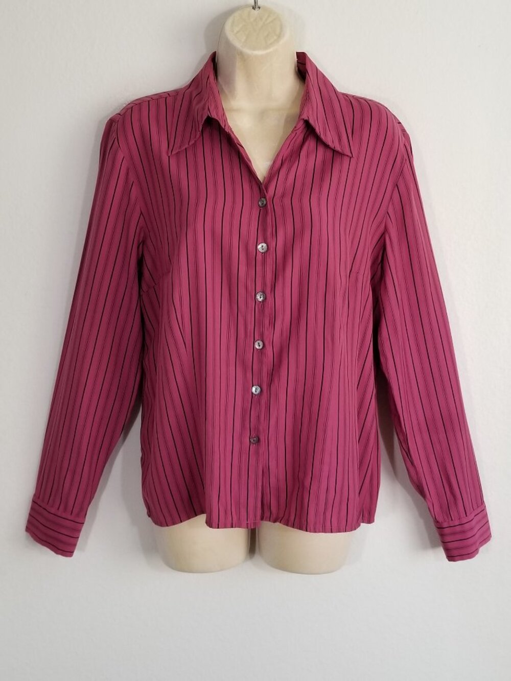 DRESSBARN Button Up Shirt Top Striped Long Sleeve 7161E2MD